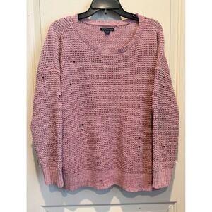 American Eagle Outfitters Women's Distressed Waffle Knit Sweater Dusty Rose XL